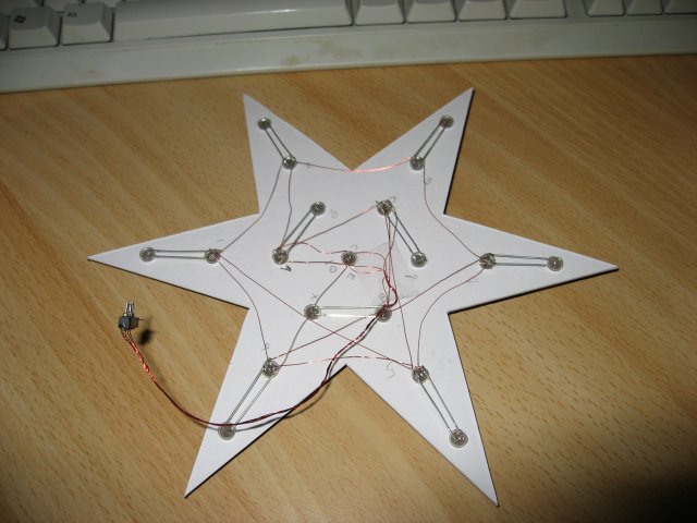 Wired up LEDs of the Christmas Star.