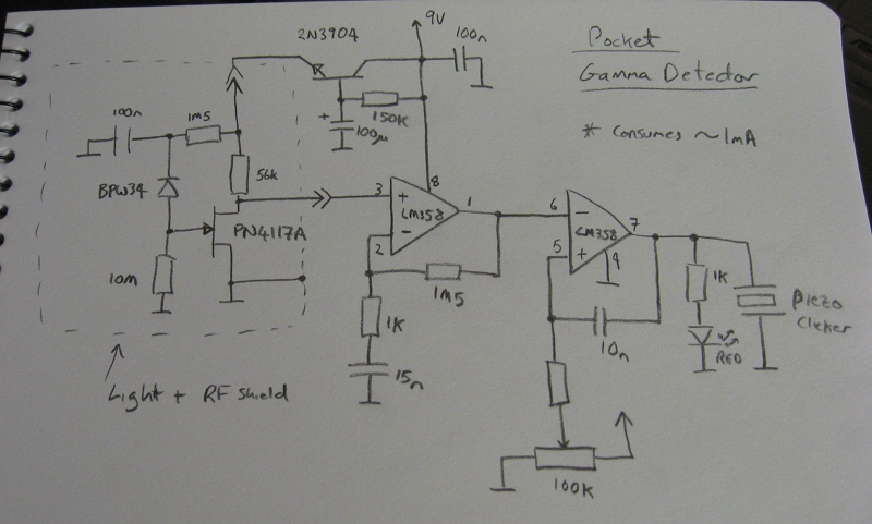 Circuit Diagram of the Pocket Photodiode Gamma Detector