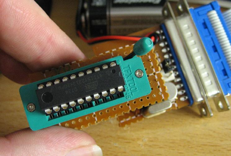 A ATtiny2313 chip in the Adapter